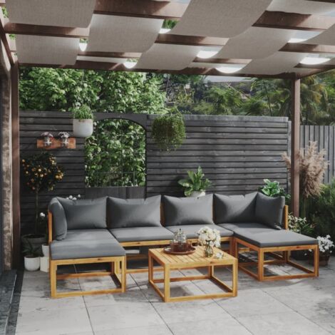 Salon de jardin 7 pcs Ensemble Table et Chaise de Jardin - avec coussin Bois d'acacia solide BV922247 - BonneVie (1/5)