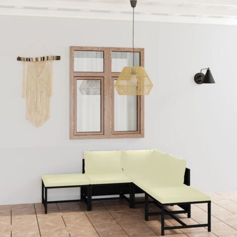 Salon de jardin 6 pcs Ensemble Table et Chaise de Jardin - avec coussins Résine tressée Noir BV585062 - BonneVie (1/5)