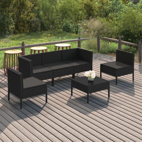 Salon de jardin 6 pcs Contemporain, Ensemble repas de jardin, avec coussins Résine tressée Noir OIB5174E (1/5)
