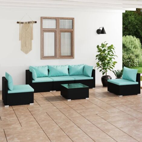 Salon de jardin 6 pcs Ensemble Table et Chaise de Jardin - avec coussins Résine tressée Noir BV624416 - BonneVie (1/5)