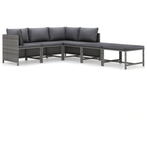 Salon de jardin 6 pcs Ensemble Table et Chaise de Jardin - avec coussins Résine tressée Gris BV361872 - BonneVie (1/5)