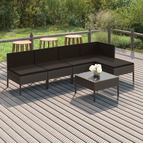 Salon de jardin 6 pcs Ensemble Table et Chaise de Jardin - avec coussins Résine tressée Gris BV774066 - BonneVie (1/5)