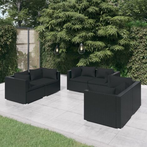 Salon de jardin 6 pcs Ensemble Table et Chaise de Jardin - avec coussins Résine tressée Noir BV765906 - BonneVie (1/5)