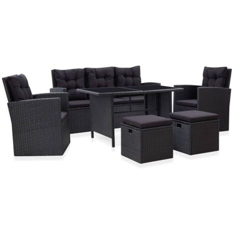 Salon de jardin 6 pcs Ensemble Table et Chaise de Jardin - avec coussins Résine tressée Noir BV549932 - BonneVie (1/5)