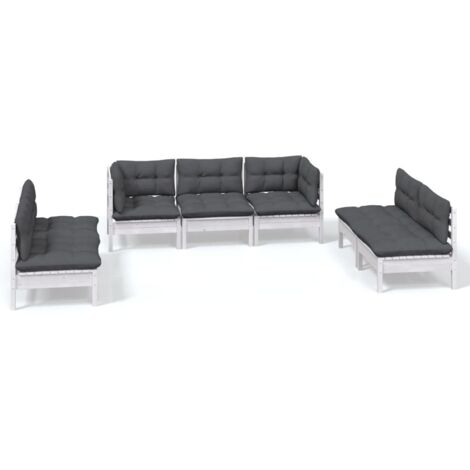 Salon de jardin 7 pcs Ensemble Table et Chaise de Jardin - avec coussins Bois de pin massif BV462502 - BonneVie (1/5)