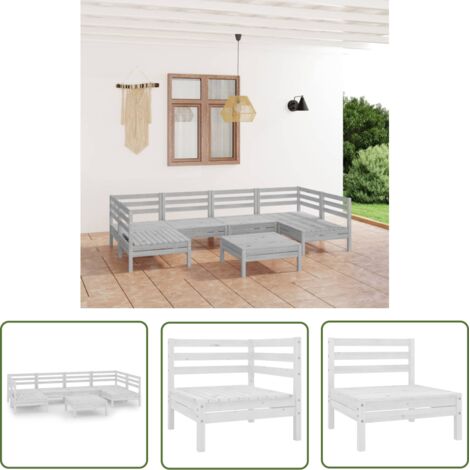 Salon de jardin 7 pcs Contemporain, Ensemble repas de jardin, Blanc Bois de pin massif OIB8603E (1/5)