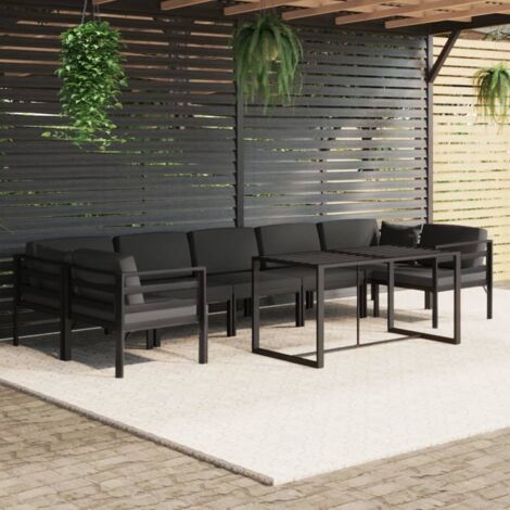 Salon de jardin 8 pcs Ensemble Table et Chaise de Jardin - avec coussins Aluminium Anthracite BV627446 - BonneVie (1/5)