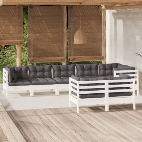 Salon de jardin 8 pcs Ensemble Table et Chaise de Jardin - avec coussins Blanc Bois de pin massif BV748236 - BonneVie (1/5)
