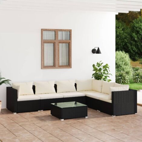 Salon de jardin 7 pcs Ensemble Table et Chaise de Jardin - avec coussins Résine tressée Noir BV458139 - BonneVie (1/5)