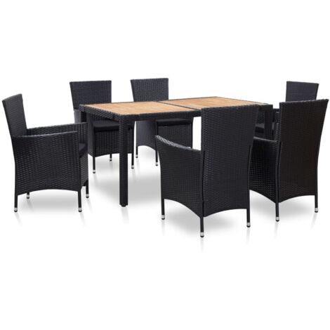 Salon de jardin 7 pcs Ensemble Table et Chaise de Jardin - avec coussins Résine tressée Noir BV792817 - BonneVie (1/5)