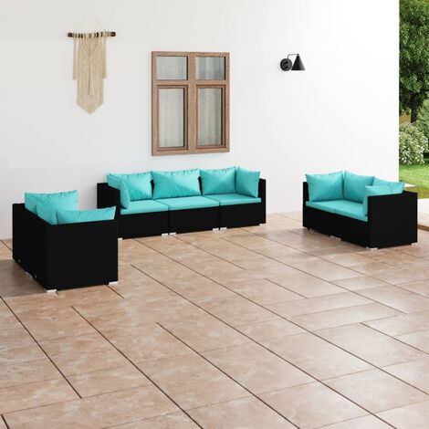Salon de jardin 7 pcs Ensemble Table et Chaise de Jardin - avec coussins Résine tressée Noir BV242040 - BonneVie (1/5)
