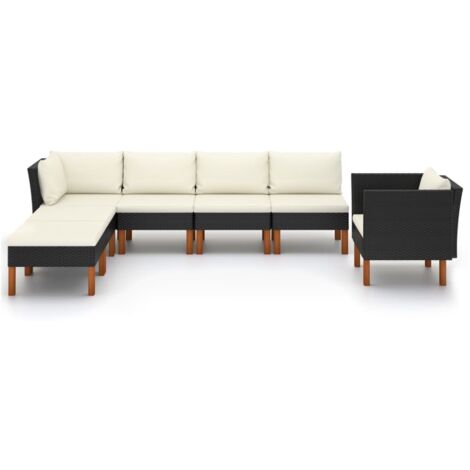 Salon de jardin 7 pcs Ensemble Table et Chaise de Jardin - Résine tressée et bois d'eucalyptus Noir BV662794 - BonneVie (1/5)
