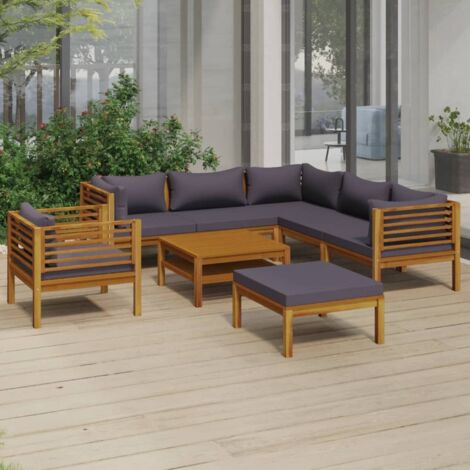 Salon de jardin 8 pcs Contemporain, Ensemble repas de jardin, avec coussin Bois d'acacia solide OIB9881E (1/5)