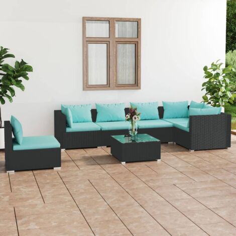 Salon de jardin 7 pcs Ensemble Table et Chaise de Jardin - avec coussins Résine tressée Noir BV874097 - BonneVie (1/5)