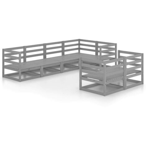 Salon de jardin 7 pcs Ensemble Table et Chaise de Jardin - Gris Bois de pin massif BV112270 - BonneVie (1/5)