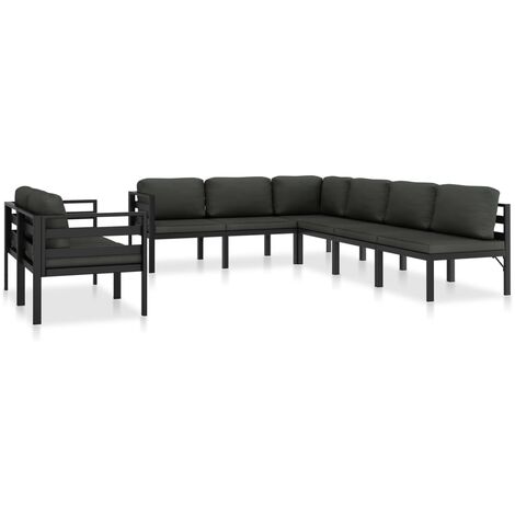 Salon de jardin 8 pcs Ensemble Table et Chaise de Jardin - avec coussins Aluminium Anthracite BV242795 - BonneVie (1/4)