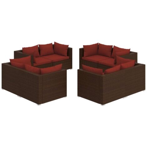 Salon de jardin 8 pcs  Meuble de jardin Mobilier de jardin avec coussins Résine tressée Marron 85892 (1/5)
