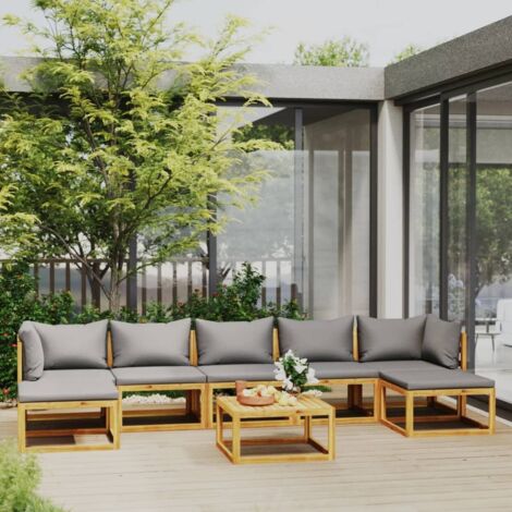 Salon de jardin 8 pcs Contemporain, Ensemble repas de jardin, avec coussin Bois d'acacia solide OIB9482E (1/5)