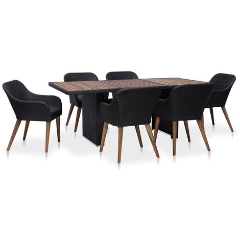 Salon de jardin 7 pcs Ensemble Table et Chaise de Jardin - avec coussins Résine tressée Noir BV378337 - BonneVie (1/5)