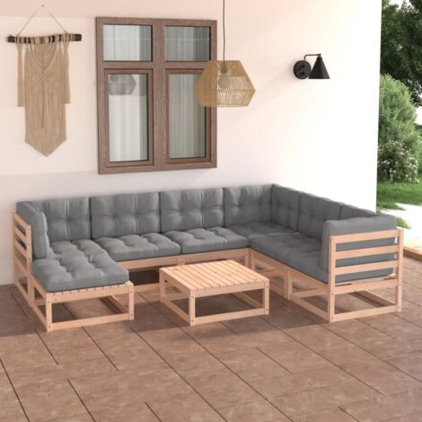 Salon de jardin 8 pcs Ensemble Table et Chaise de Jardin - avec coussins Bois de pin massif BV278073 - BonneVie (1/5)