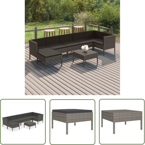 Salon de jardin 8 pcs Meuble de jardin Mobilier de jardin avec coussins Résine tressée Gris 56033 (1/5)