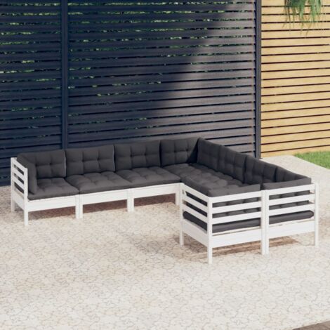 Salon de jardin 8 pcs Ensemble Table et Chaise de Jardin - avec coussins Blanc Bois de pin massif BV528193 - BonneVie (1/5)