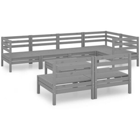 Salon de jardin 8 pcs Contemporain, Ensemble repas de jardin, Bois de pin massif Gris OIB4421E (1/5)