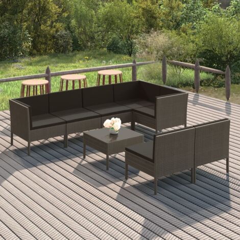 Salon de jardin 8 pcs Ensemble Table et Chaise de Jardin - avec coussins Résine tressée Gris BV784053 - BonneVie (1/5)