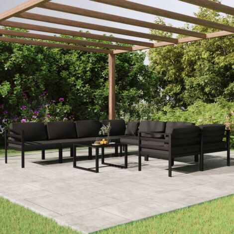 Salon de jardin 9 pcs Ensemble Table et Chaise de Jardin - avec coussins Aluminium Anthracite BV865048 - BonneVie (1/5)