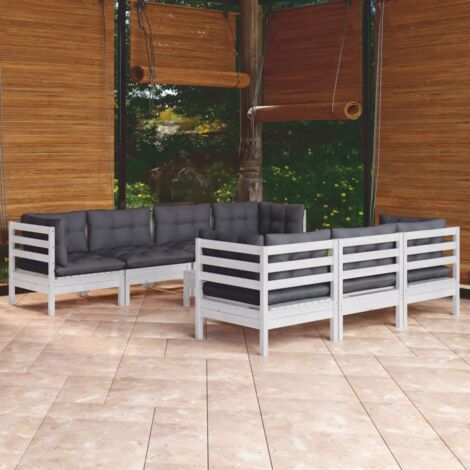 Salon de jardin 8 pcs Ensemble Table et Chaise de Jardin - avec coussins Bois de pin massif BV581651 - BonneVie (1/5)