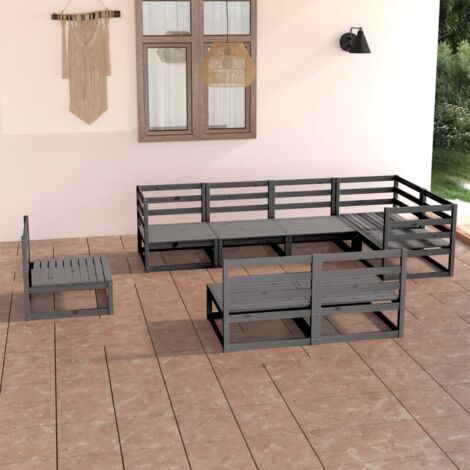 Salon de jardin 8 pcs Ensemble Table et Chaise de Jardin - Gris Bois de pin massif BV397945 - BonneVie (1/5)