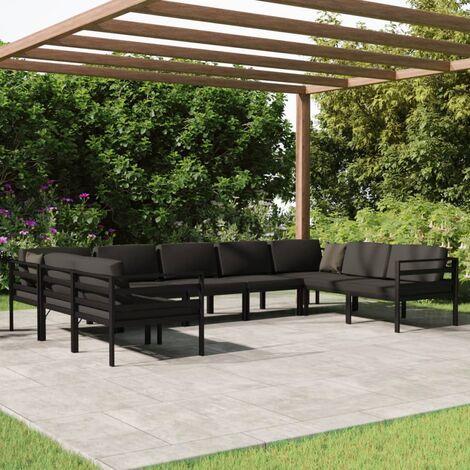 Salon de jardin 9 pcs Contemporain, Ensemble repas de jardin, avec coussins Aluminium Anthracite OIB4273E (1/5)