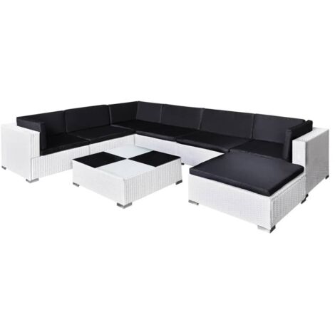 Salon de jardin 8 pcs Contemporain, Ensemble repas de jardin, avec coussins Résine tressée Blanc OIB6227E (1/5)