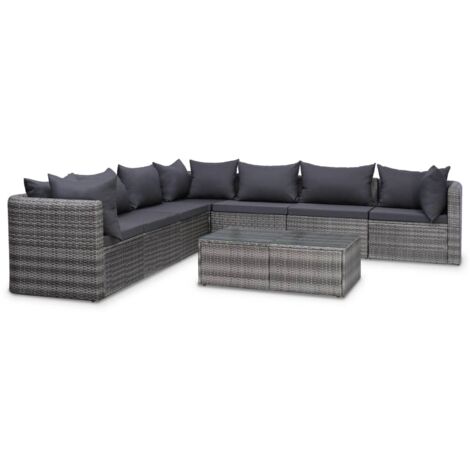 Salon de jardin 8 pcs Contemporain, Ensemble repas de jardin, avec coussins Résine tressée Gris OIB9424E (1/5)