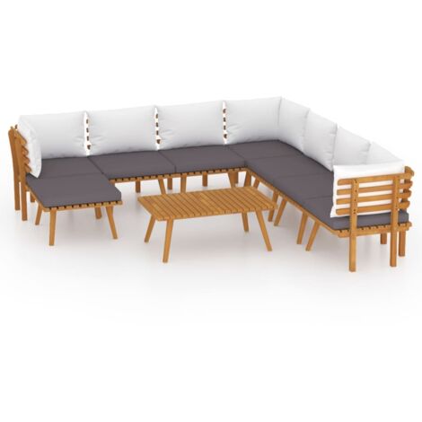 Salon de jardin 9 pcs Ensemble Table et Chaise de Jardin - avec coussins Bois d'acacia solide BV358318 - BonneVie (1/5)