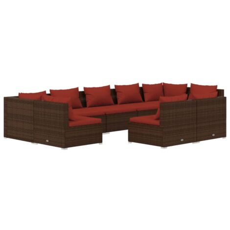 Salon de jardin 9 pcs Contemporain, Ensemble repas de jardin, avec coussins Marron Résine tressée OIB2423E (1/5)
