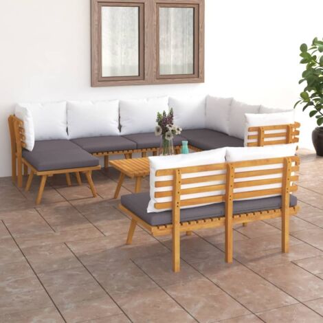 Salon de jardin 9 pcs Meuble de jardin Mobilier de jardin avec coussins Bois d'acacia solide 22491 (1/5)