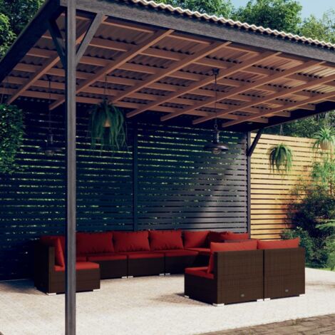 Salon de jardin 9 pcs Ensemble Table et Chaise de Jardin - avec coussins Résine tressée Marron BV395849 - BonneVie (1/5)