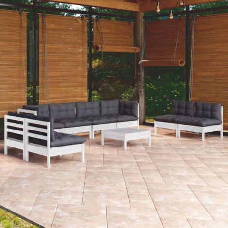 Salon de jardin 9 pcs Ensemble Table et Chaise de Jardin - avec coussins Bois de pin massif BV369819 - BonneVie (1/5)