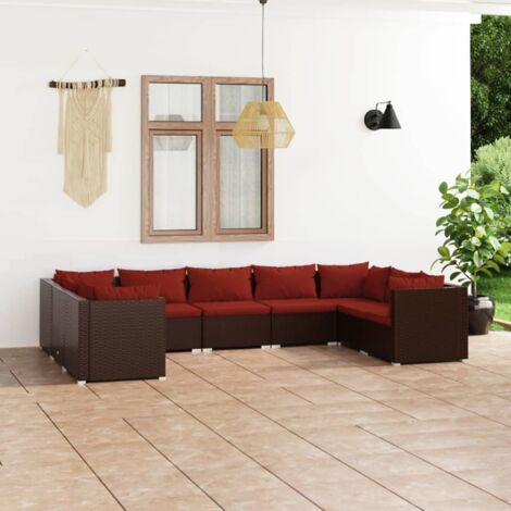 Salon de jardin 9 pcs Ensemble Table et Chaise de Jardin - avec coussins Résine tressée Marron BV624468 - BonneVie (1/5)