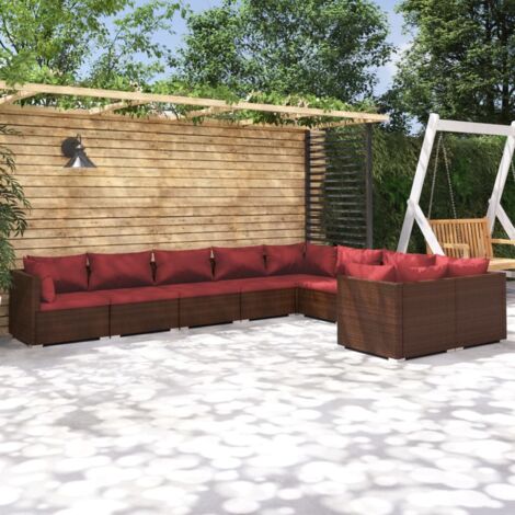 Salon de jardin 9 pcs Ensemble Table et Chaise de Jardin - avec coussins Résine tressée Marron BV641634 - BonneVie (1/5)