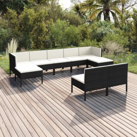 Salon de jardin 9 pcs Contemporain, Ensemble repas de jardin, avec coussins Résine tressée Noir OIB3846E (1/5)