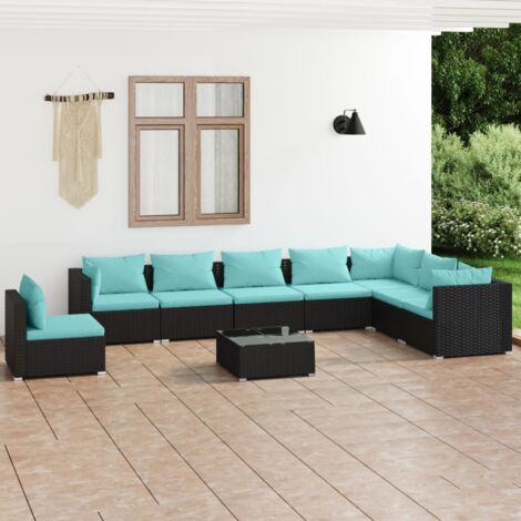 Salon de jardin 9 pcs Contemporain, Ensemble repas de jardin, avec coussins Résine tressée Noir OIB8404E (1/5)