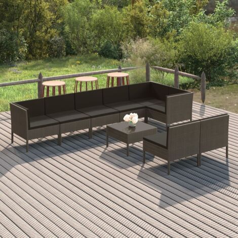 Salon de jardin 9 pcs Contemporain, Ensemble repas de jardin, avec coussins Résine tressée Gris OIB8786E (1/5)