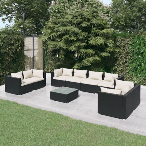 Salon de jardin 9 pcs Meuble de jardin Mobilier de jardin avec coussins Résine tressée Noir 93169 (1/5)