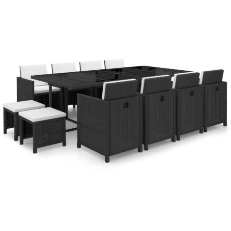 Salon de jardin encastrable 13 pcs Ensemble Table et Chaise de Jardin - et coussin Rotin naturel Noir BV934812 - BonneVie (1/5)