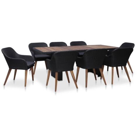 Salon de jardin 9 pcs Ensemble Table et Chaise de Jardin - avec coussins Résine tressée Noir BV225549 - BonneVie (1/5)