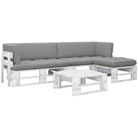 Salon de jardin palette 4 pcs Ensemble Table et Chaise de Jardin - et coussins Pin imprégné de blanc BV295771 - BonneVie (1/5)
