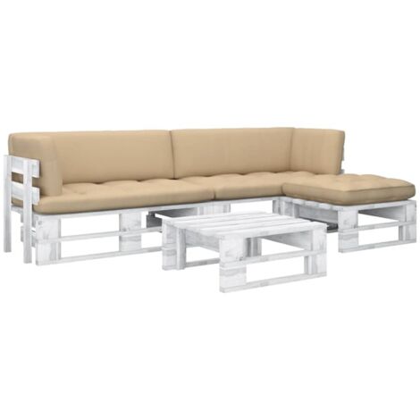 Salon de jardin palette 4 pcs Ensemble Table et Chaise de Jardin - et coussins Pin imprégné de blanc BV208298 - BonneVie (1/5)