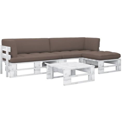 Salon de jardin palette 4 pcs Ensemble Table et Chaise de Jardin - et coussins Pin imprégné de blanc BV237762 - BonneVie (1/5)